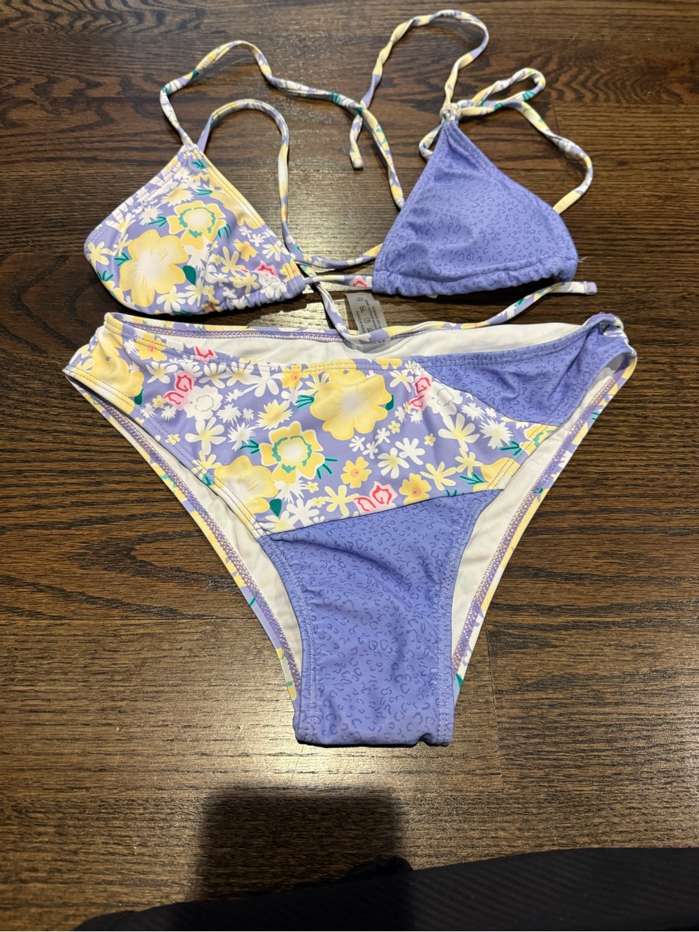 SHEIN Lilac Floral Triangle String Bikini Set
